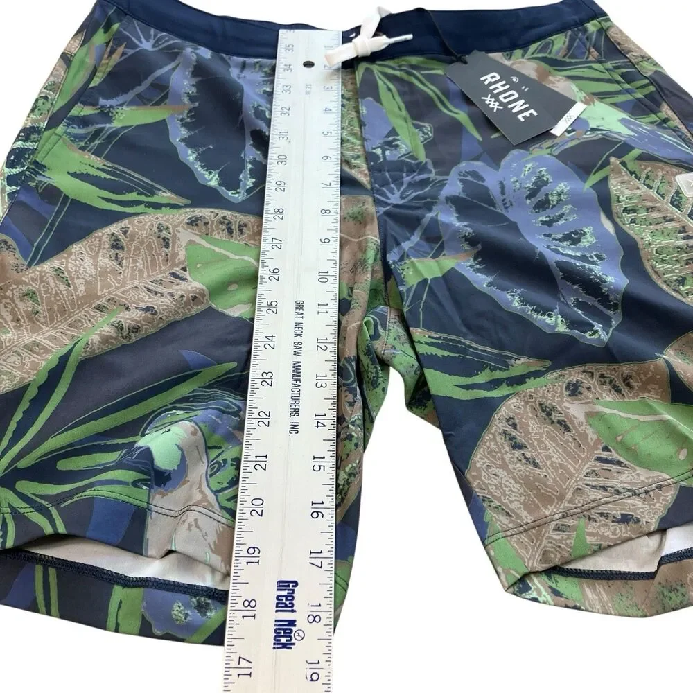 Rhone Trunks Mens M Blue Floral Barrier Swim Shorts Birds Parrot Tropical Lined‎
